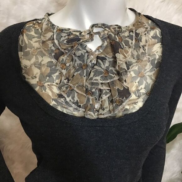 LOFT lite weight sweater with chiffon chest ruffle - Picture 6 of 6